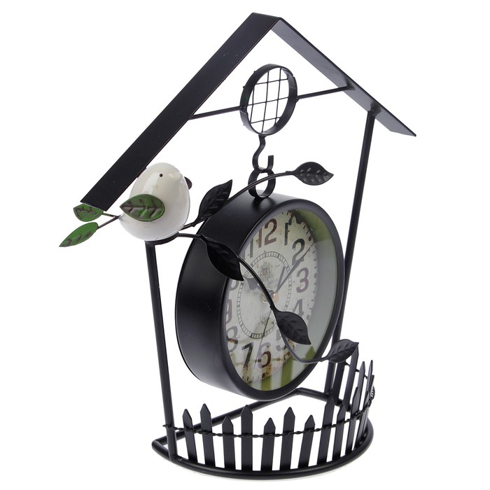 Часы настольные. Серия Птичья клетка, черные, металл, керамика, d=13 см