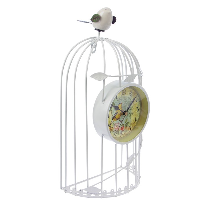 Часы настольные. Серия Птичья клетка, белые, металл, керамика, d=13 см, 20*38 см