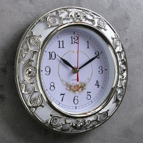 

Часы настенные, серия: Цветы, "Пионовидные розы", серебро, d=25 см