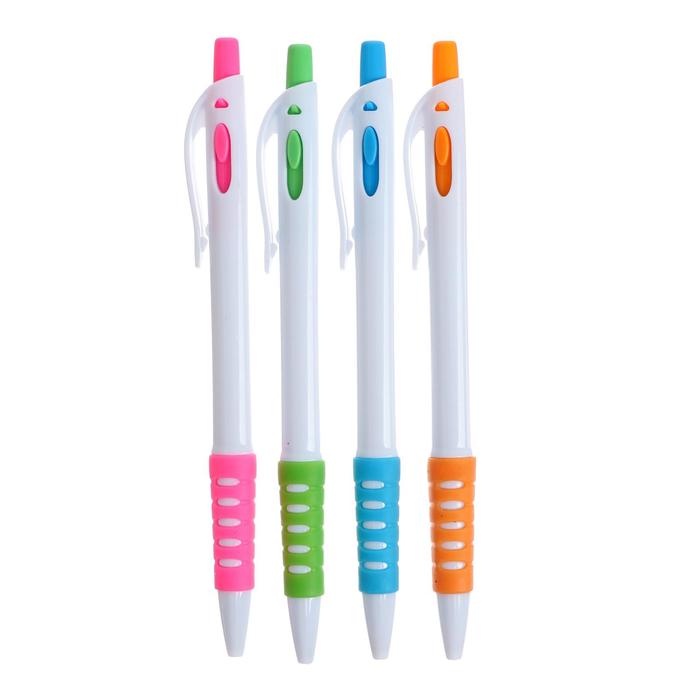 Ручка шариковая 0,5 мм корпус белый с резиновым держателем, МИКС,