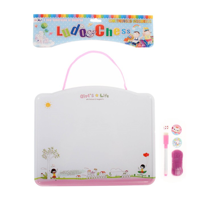 Доска для рисования двухсторонняя, оборот игра-бродилка, розовая