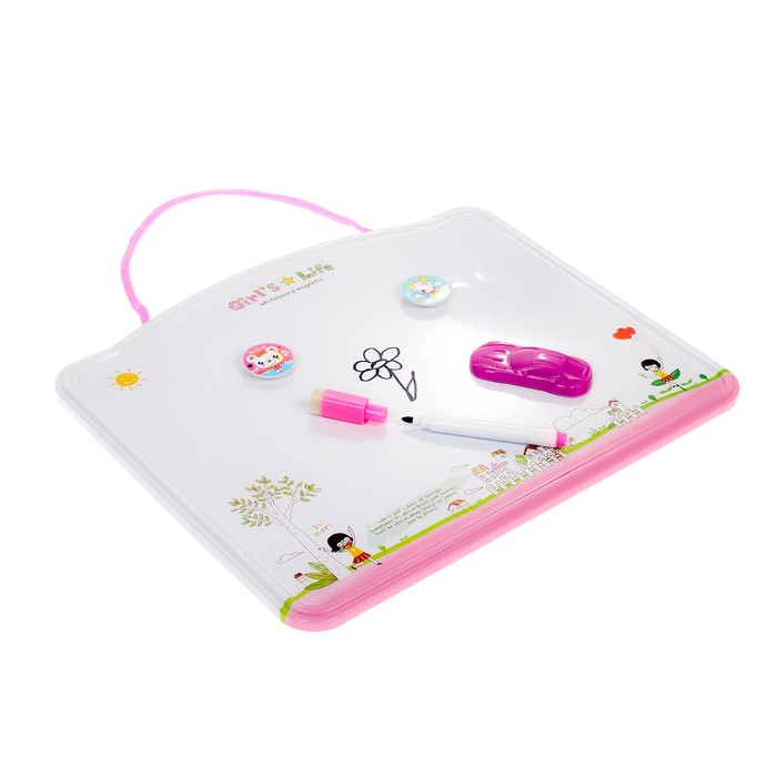 Доска для рисования двухсторонняя, оборот игра-бродилка, розовая