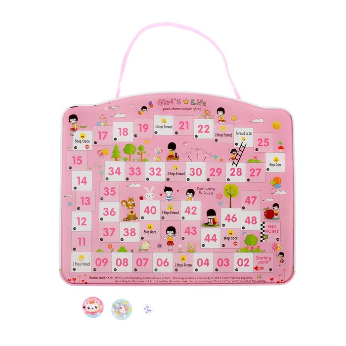 Доска для рисования двухсторонняя, оборот игра-бродилка, розовая