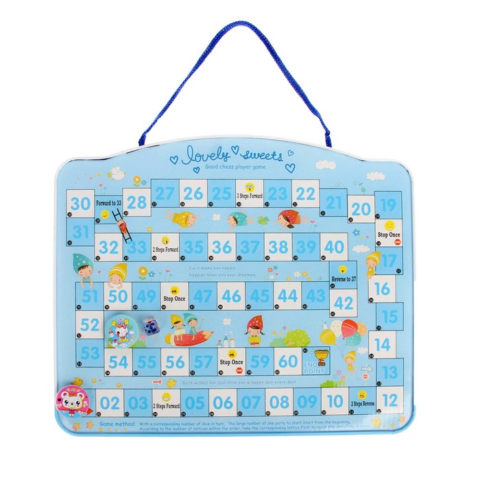 Доска для рисования двухсторонняя, оборот игра-бродилка, синяя