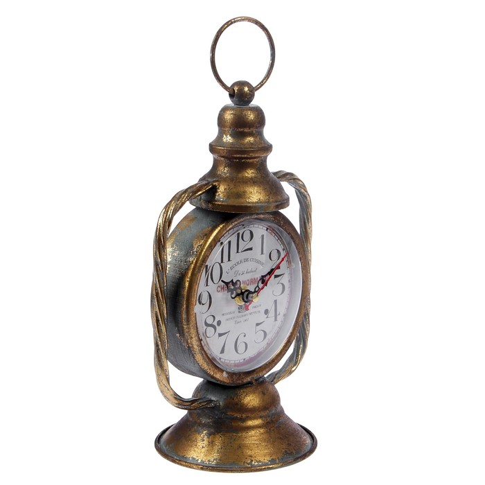 Часы настольные интерьерные, Керосиновая лампа, d=11см, цвет состаренное золото, 24*18см