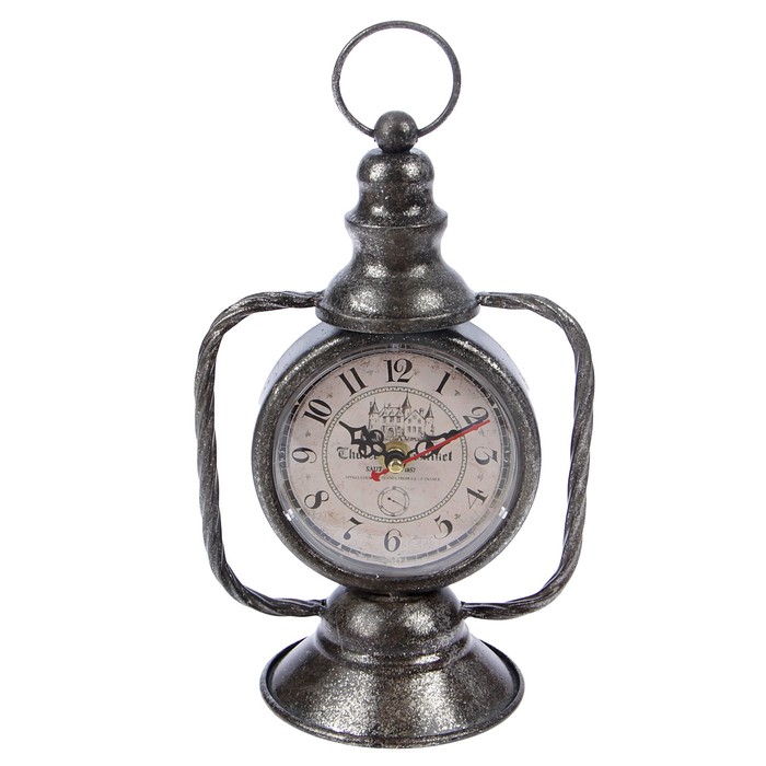 Часы настольные интерьерные, Керосиновая лампа, d=11см, цвет состаренное серебро, 24*18см