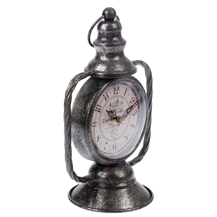 Часы настольные интерьерные, Керосиновая лампа, d=11см, цвет состаренное серебро, 24*18см