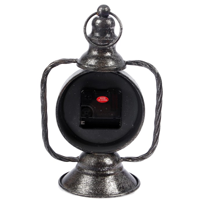 Часы настольные интерьерные, Керосиновая лампа, d=11см, цвет состаренное серебро, 24*18см