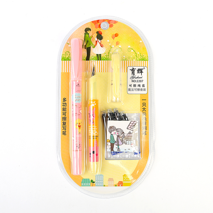 Ручка перьевая+4картриджа синих+стиратель на блистере МИКС