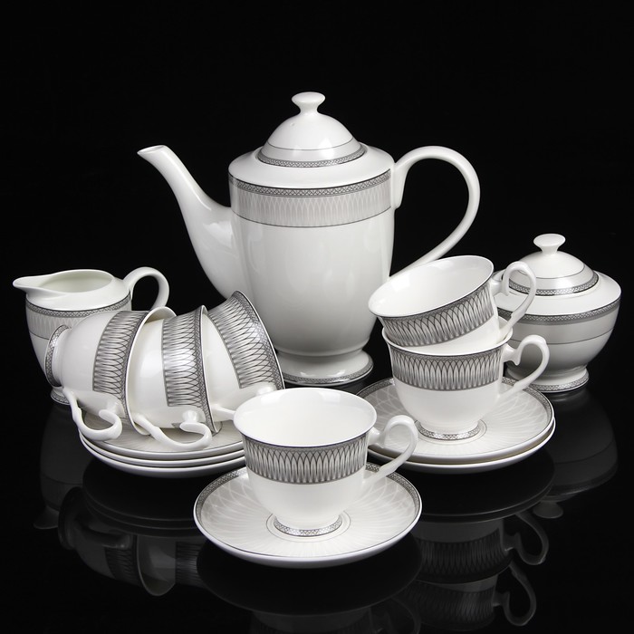 Сервиз чайный "Рим", 15 предметов: чайник 1 л, сахарница 300 мл, молочник 230 мл, 6 чайных пар 240 мл