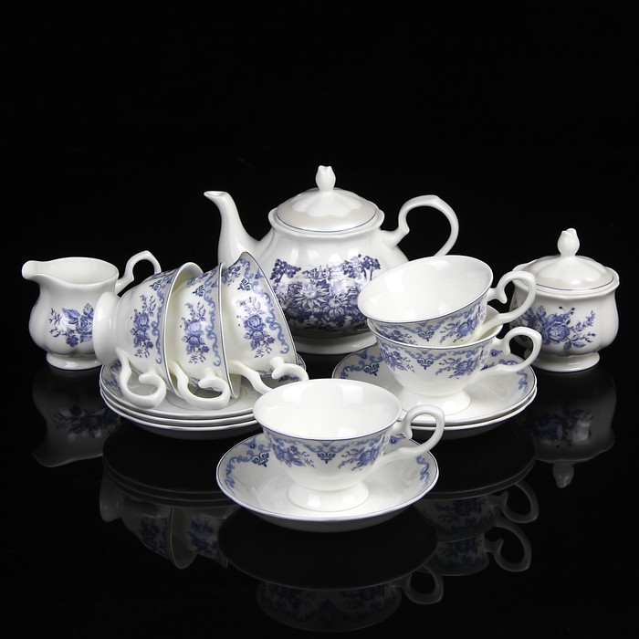 Сервиз чайный "Идофея", 15 предметов: чайник 0,83 л, сахарница 230 мл, молочник 200 мл, чайная пара 230 мл