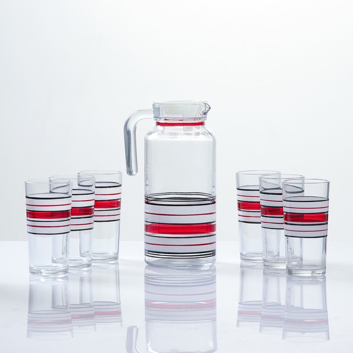 Набор для сока "Рубин" художественная роспись, 6 стаканов 1250/200 мл