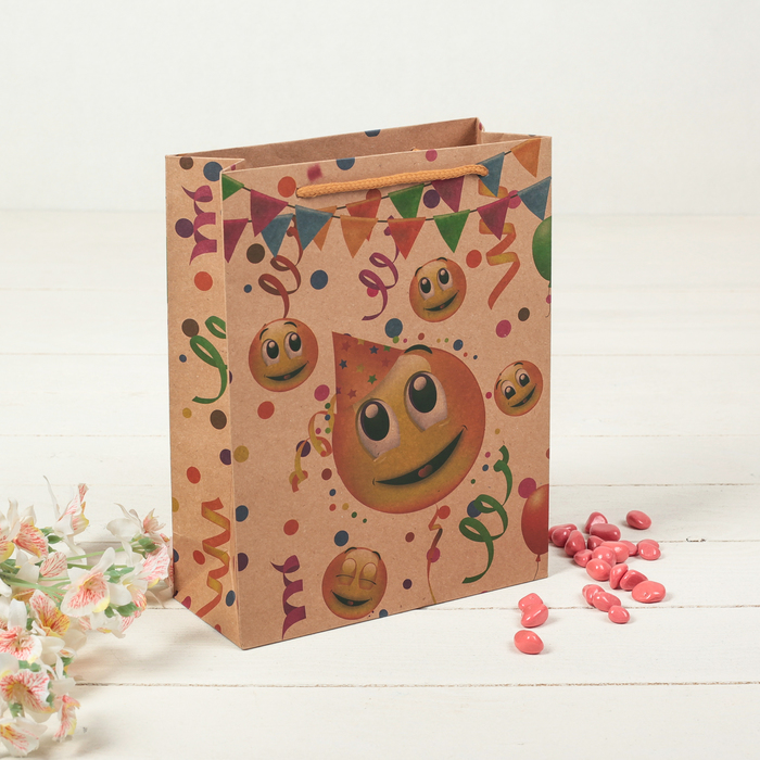 Пакет крафт "Вечеринка", 15 х 6 х 20 см