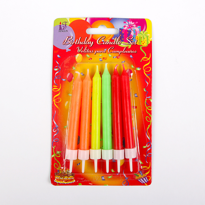 Свечи в торт "С днём рождения" 7*0,6 см 6 шт