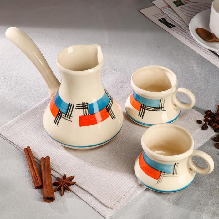 Кофейный набор "Абстракция", 3 предмета, турка 0,75 л, чашка 250 мл