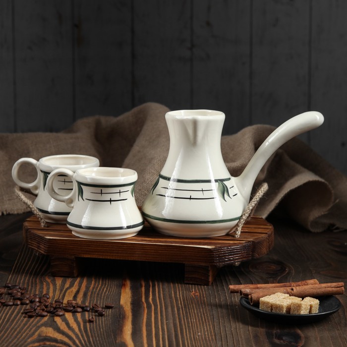 Кофейный набор "Листик", 3 предмета, турка 0,75 л, чашка 250 мл