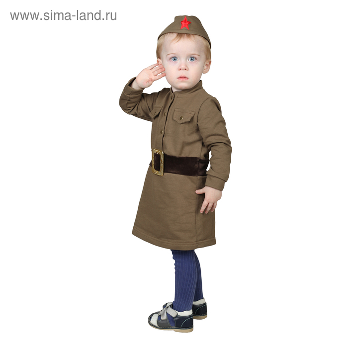 фото Костюм военного для девочки: платье, пилотка, трикотаж, хлопок 100%, рост 86 см, 1-2 года, цвета микс страна карнавалия