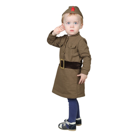 Костюм военного для девочки: платье, пилотка, трикотаж, хлопок 100%, рост 92 см, 1,5-3 года, цвета МИКС Ош