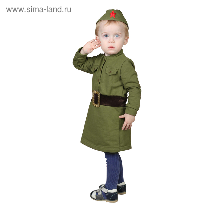 фото Костюм военного для девочки: платье, пилотка, трикотаж, хлопок 100%, рост 98 см, 1,5-3 года, цвета микс страна карнавалия