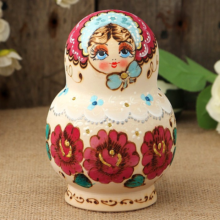 Матрёшка «Жжёнка», белые розы, 10 кукольная, 14 см, люкс