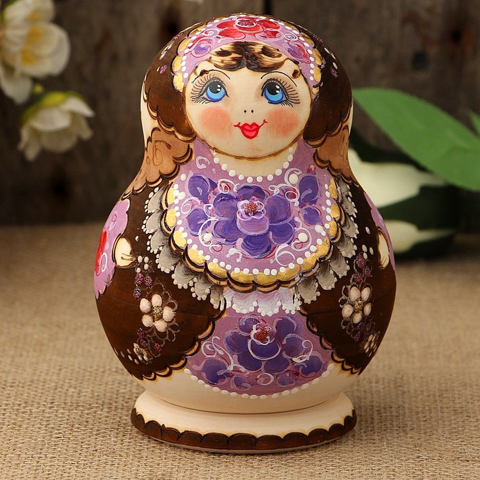 Матрёшка «Жжёнка», сиреневый фартук, 10 кукольная, 14 см, люкс