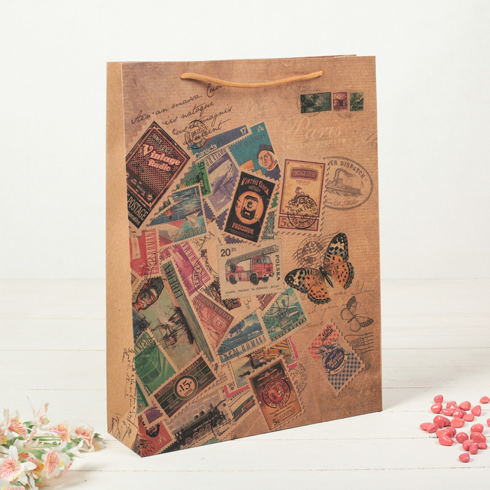 Пакет крафт "Марки", 37 х 9,5 х 42 см