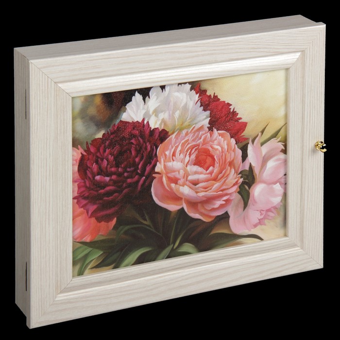 Ключница "Букет пионов" выбеленный дуб 24х29х4 см