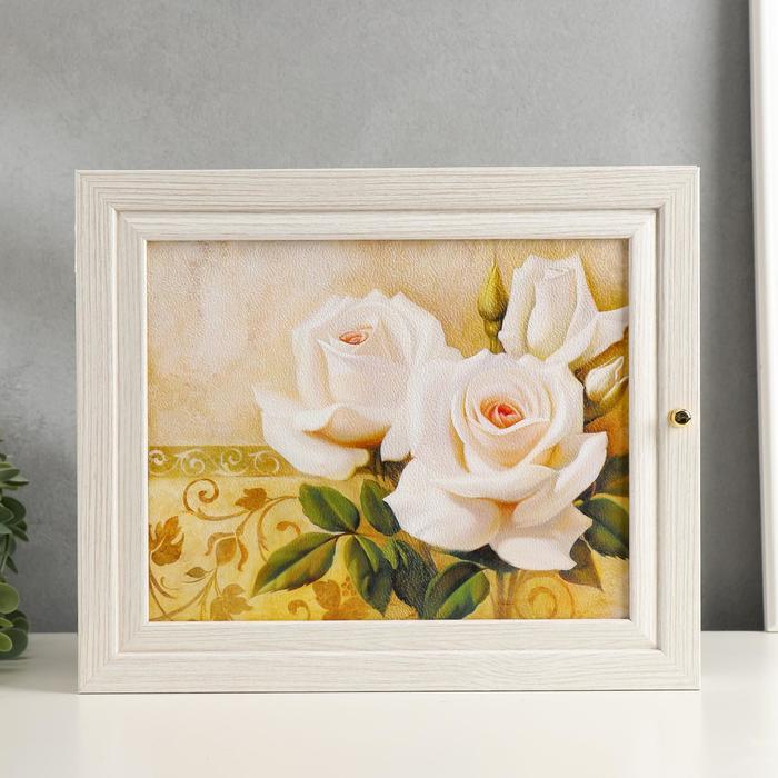 Ключница "Белые розы" выбеленный дуб 24х29х4 см