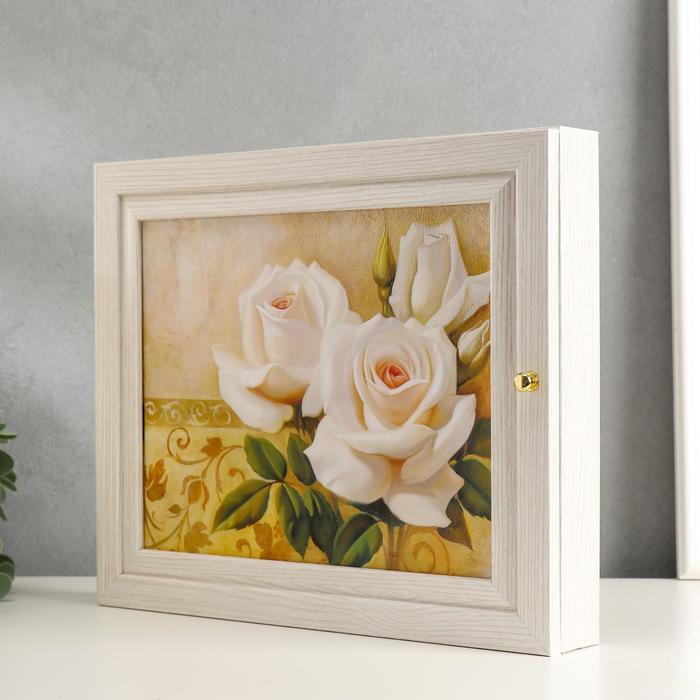 Ключница "Белые розы" выбеленный дуб 24х29х4 см
