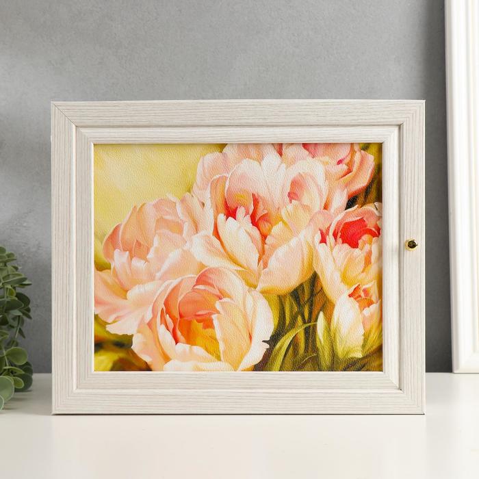 Ключница "Розовые тюльпаны" выбеленный дуб 24х29х4 см