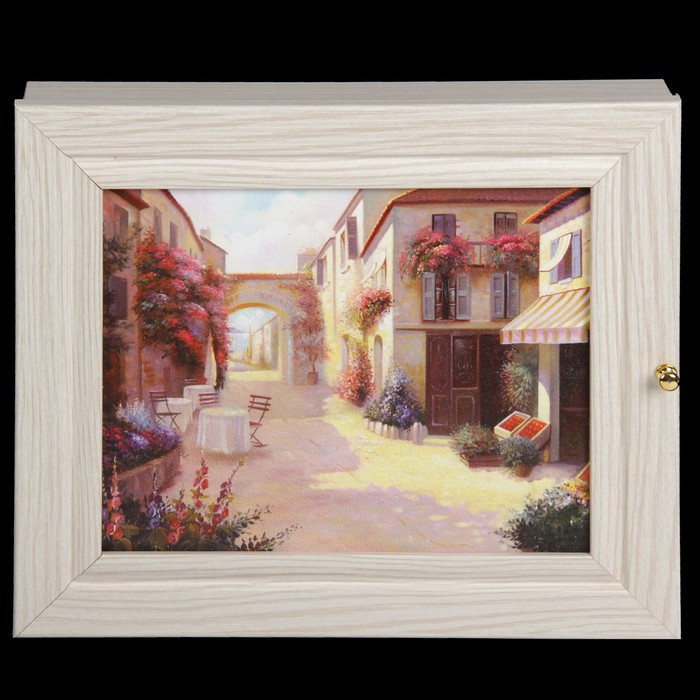 Ключница "Улицы города" выбеленный дуб 24х29х4 см