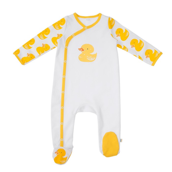 Комбинезон детский длинный пукав, рост 56 см, цвет белый, принт жёлтые утки У-КБ-291А