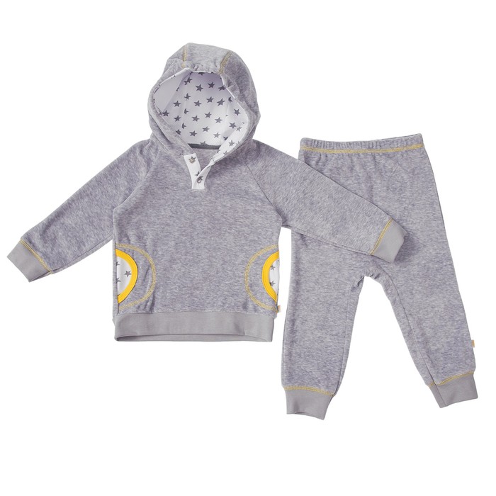 Костюм детский велюровый, рост 74 см, цвет серый/жёлтый КЛ-22