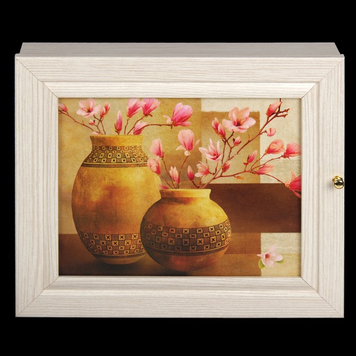 Ключница "Цветы в вазах" выбеленный дуб 24х29х4,5 см