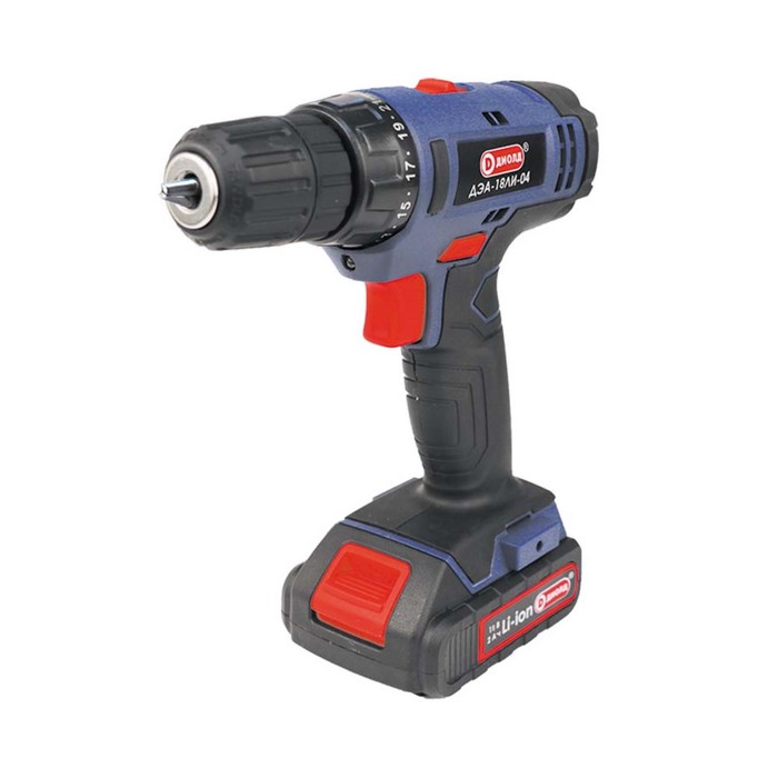 Дрель-шуруповерт "ДИОЛД" ДЭА-18 ЛИ-04, аккум., 18 В, 2х2 Ач Li-ion, 1350 об/мин, 28 Нм