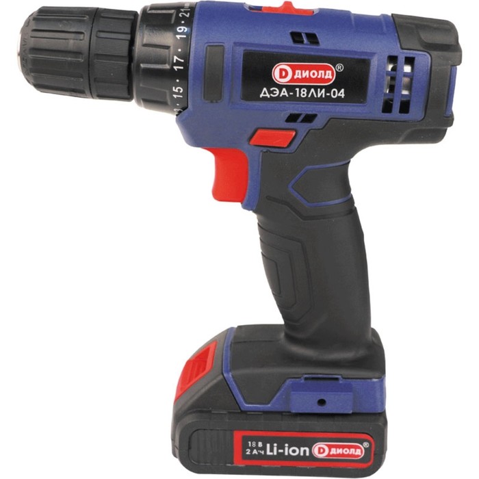 Дрель-шуруповерт "ДИОЛД" ДЭА-18 ЛИ-04, аккум., 18 В, 2х2 Ач Li-ion, 1350 об/мин, 28 Нм