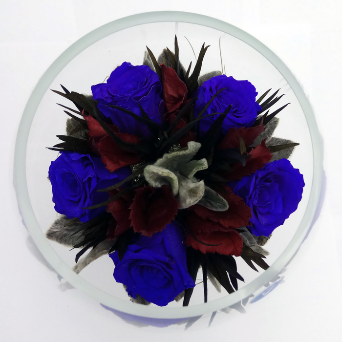 Композиция в вазе, розы лиловые, 19,5 х 19,5 х 20 см