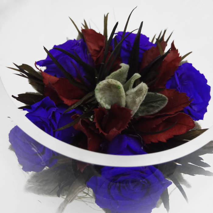 Композиция в вазе, розы лиловые, 19,5 х 19,5 х 20 см