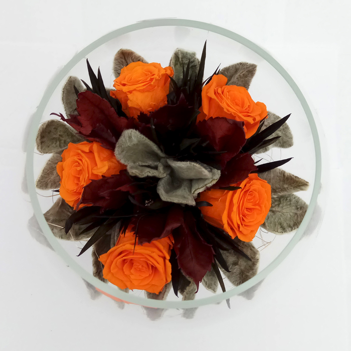 Композиция в вазе, розы оранжевые, 19,5 х 19,5 х 20 см