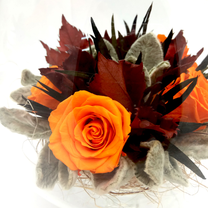 Композиция в вазе, розы оранжевые, 19,5 х 19,5 х 20 см