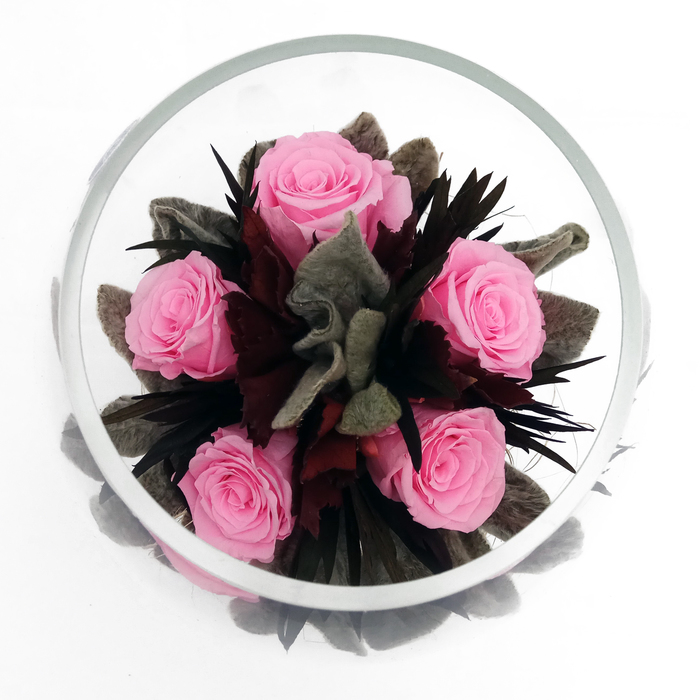 Композиция в вазе, розы розовые, 19,5 х 19,5 х 20 см