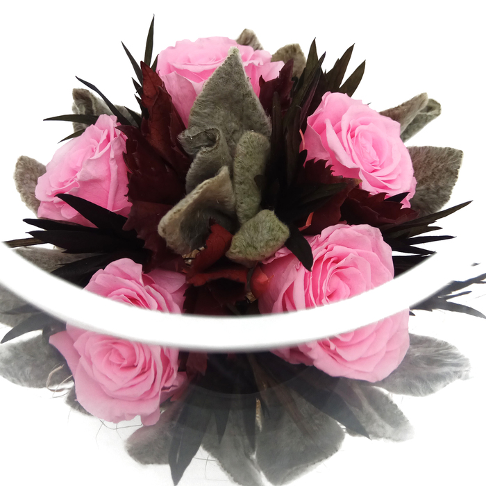 Композиция в вазе, розы розовые, 19,5 х 19,5 х 20 см