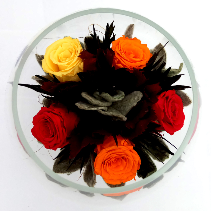 Композиция в вазе, розы желтые, 19,5 х 19,5 х 20 см