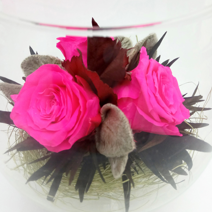 Композиция в вазе, розы ярко-розовые, 13 х 13 х 18 см