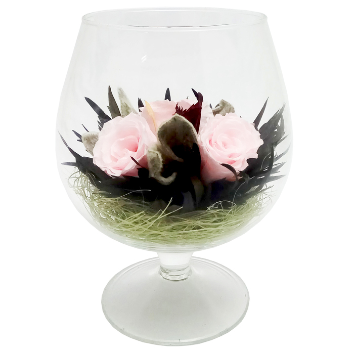 Композиция в вазе, розы светло-розовые, 13 х 13 х 18 см