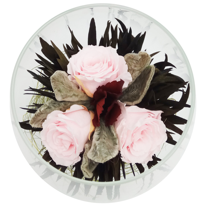 Композиция в вазе, розы светло-розовые, 13 х 13 х 18 см