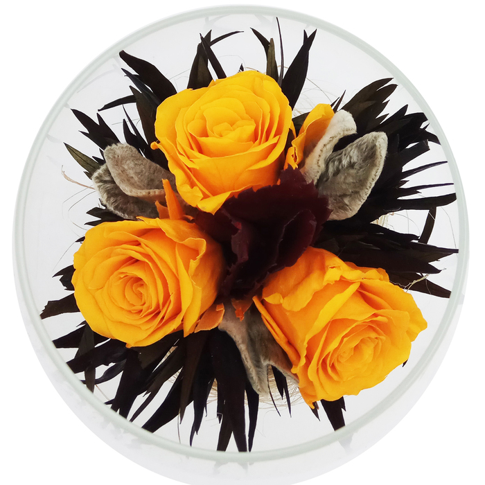 Композиция в вазе, розы оранжевые, 13 х 13 х 18 см