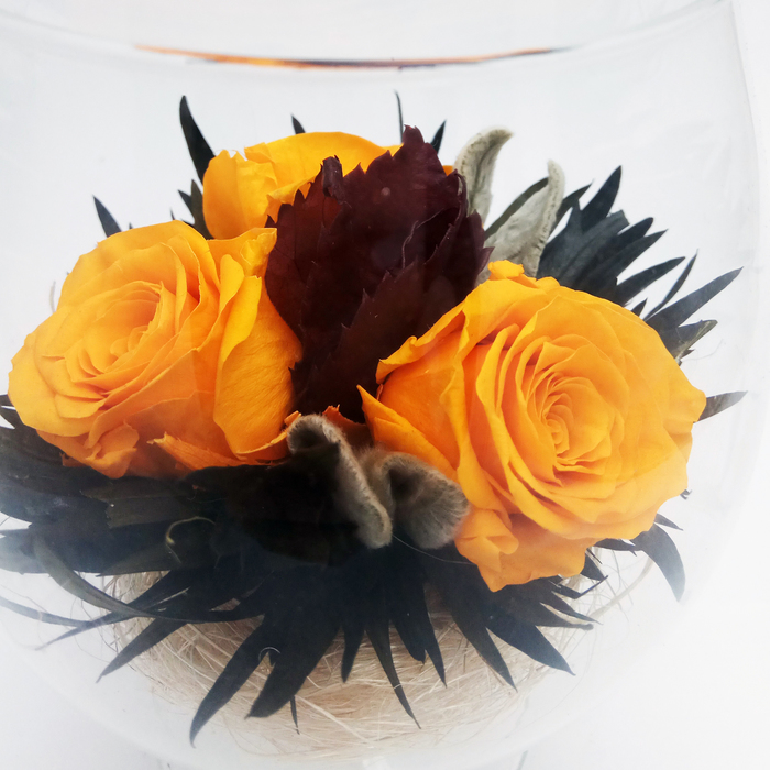 Композиция в вазе, розы оранжевые, 13 х 13 х 18 см