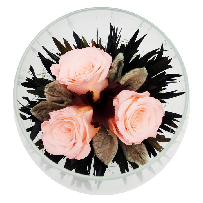 Композиция в вазе, розы персиковые, 13 х 13 х 18 см