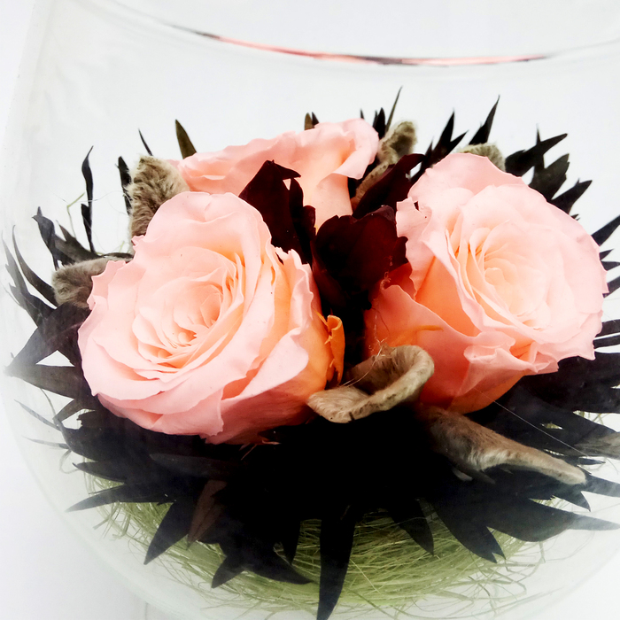 Композиция в вазе, розы персиковые, 13 х 13 х 18 см